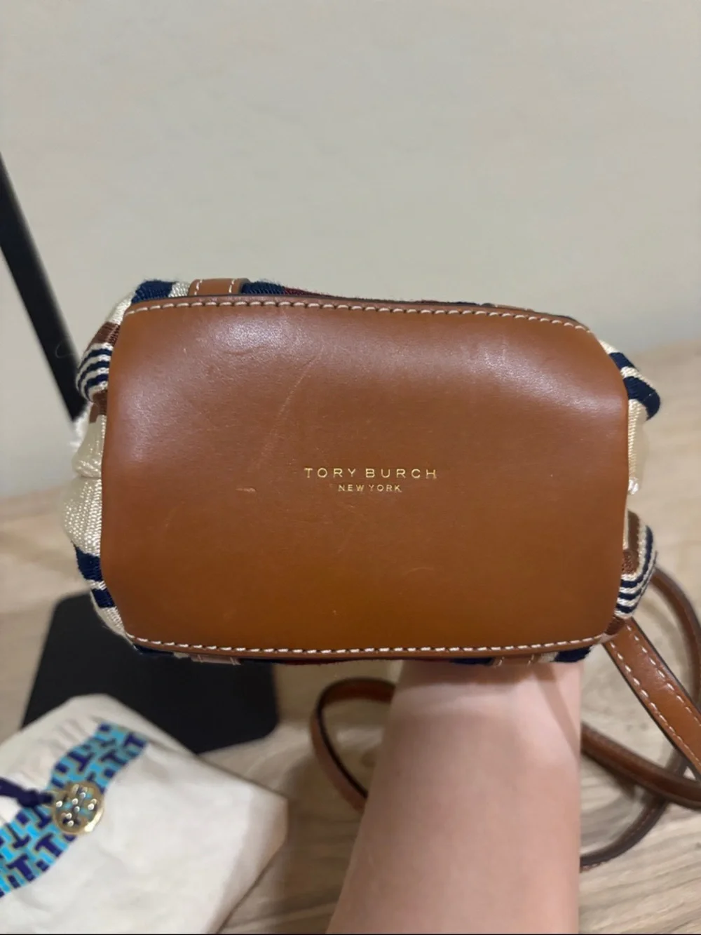Tory Burch Perry Striped Canvas Mini Tote Crossbody Bag - Picture 5 of 6